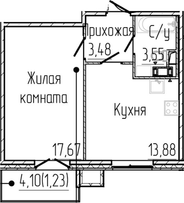 1-комнатная квартира 39.81 м², 3/8 эт., ЖК «SERTOLOVO PARK»